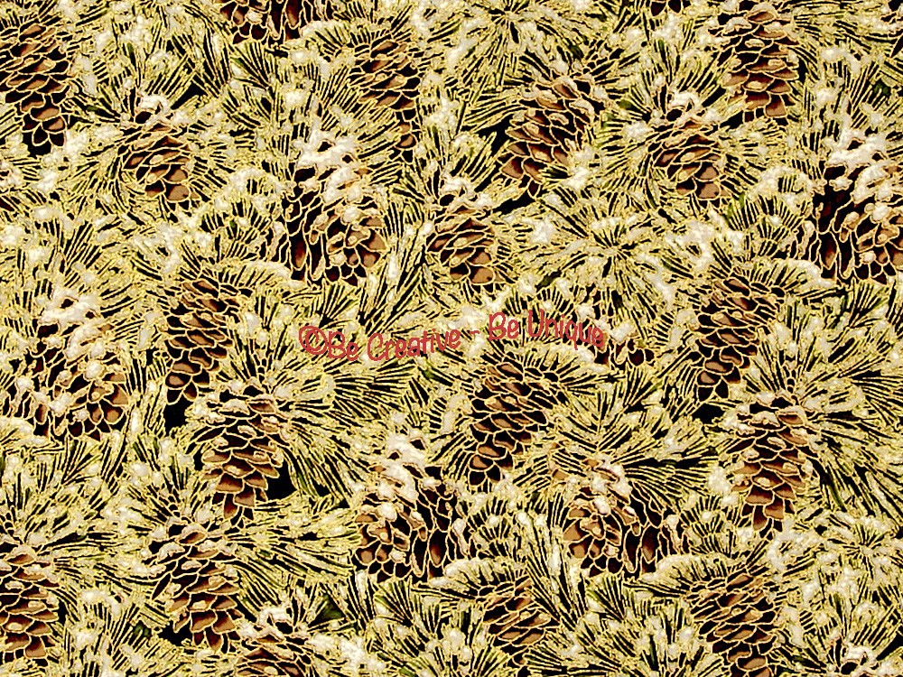 Fat Quarter - Cotton by Hoffman - Gold Metallic Pinecones