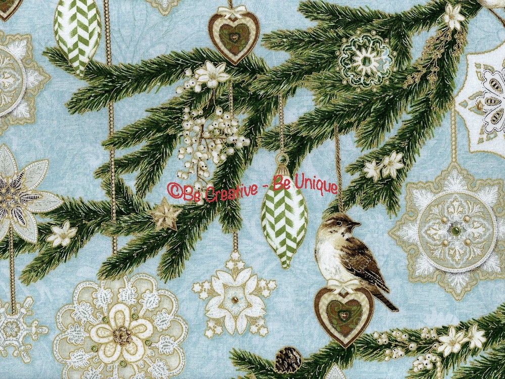 Fat Quarter - Cotton by Hoffman - Birds, Ornaments and Pine Boughs