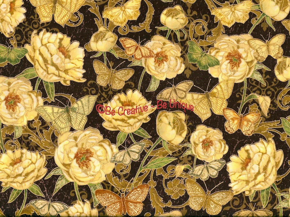 Fat Quarter - Cotton by Hoffman - Flowers and Butterflies