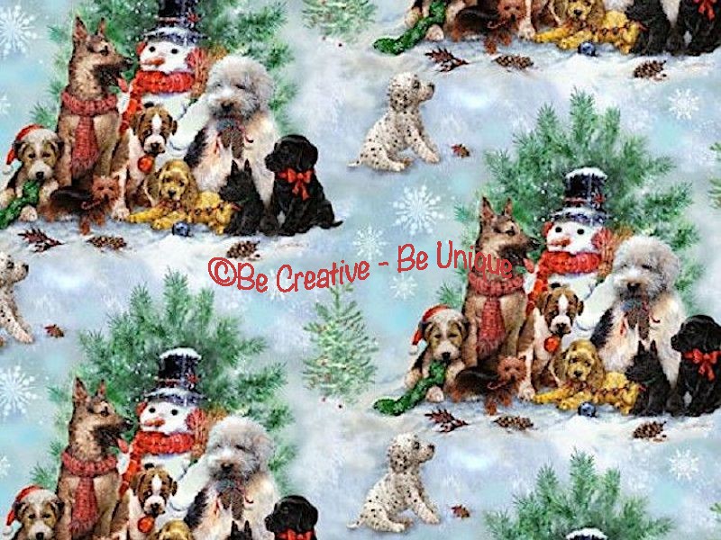 Fat Quarter - Cotton by SPX Fabrics - Puppies Christmas Scenes