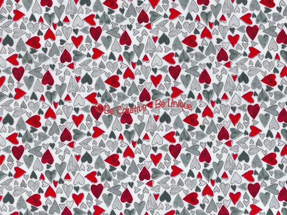 Fat Quarter - Cotton by Stof - Red and Grey Lovehearts