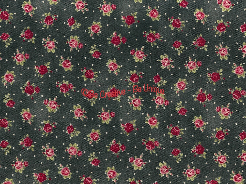 Fat Quarter - Cotton by Quilt Gate - Small Roses on Black