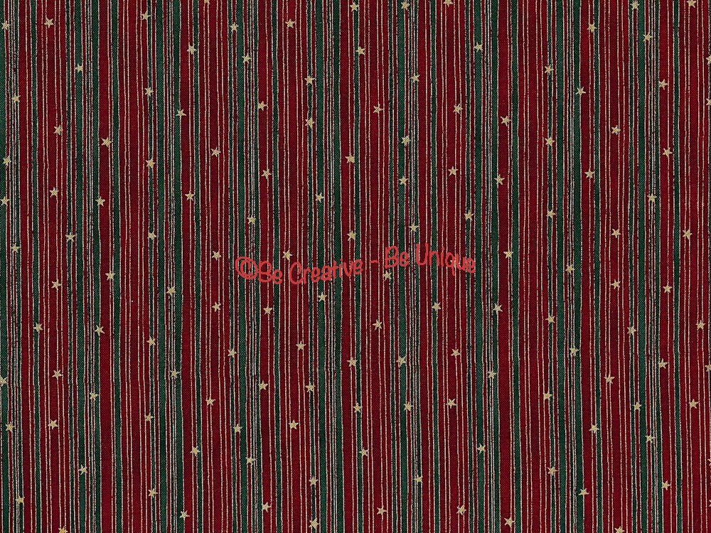 Fat Quarter - Cotton by Stof - Raphael - Red and Green Stripes & Stars