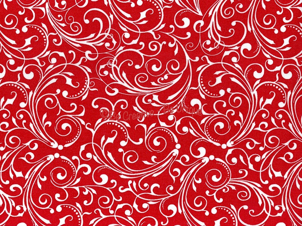 Cotton by Henry Glass - Holiday Frost  - White Twirls on Red