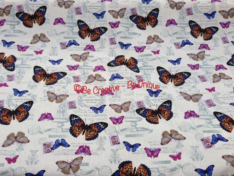 Cotton Canvas - Vintage Butterflies - Cream