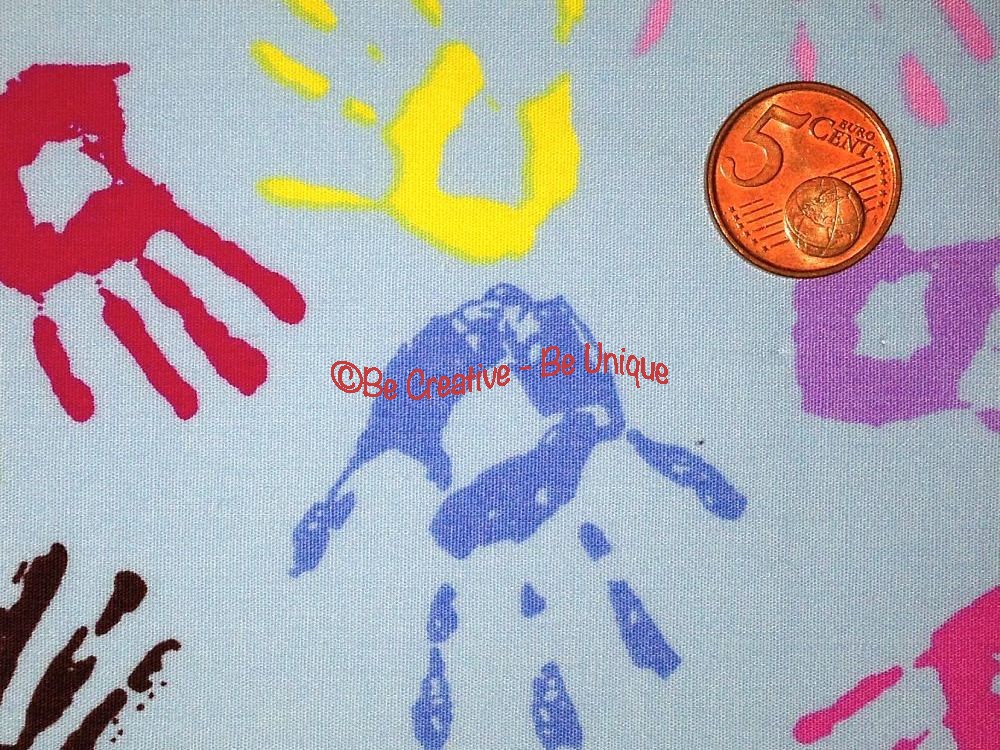 Cotton Poplin - Handprints  - Blue