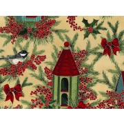 Fat Quarter - Cotton by Hoffman Fabrics - Birds and Winter Berries