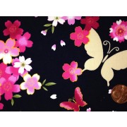Cotton Poplin - Butterflies & Flowers - Navy