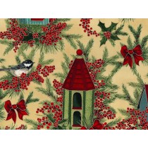 Fat Quarter - Cotton by Hoffman Fabrics - Birds and Winter Berries