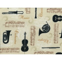 Fat Quarter - Cotton by Stof - Musical Instruments - Ivory