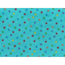 Cotton by Stof - Multicoloured Circles on Teal