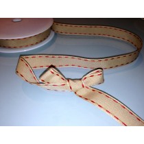Natural Side Stitch Ribbon - Red