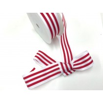 Woven Stripe Ribbon - Red/White